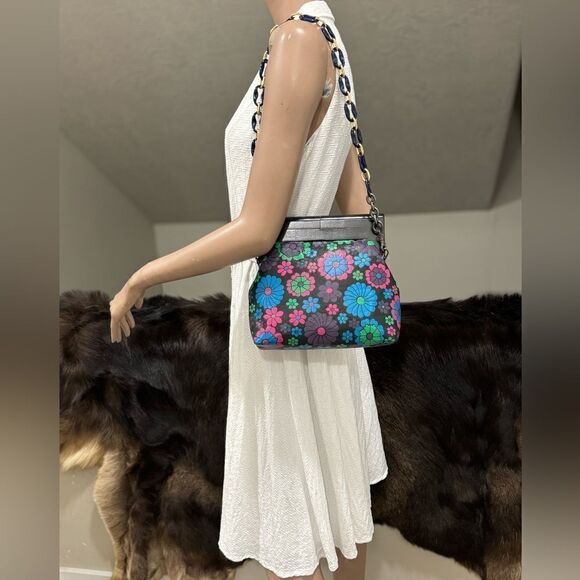 Chic Wood Frame & Leather Floral Print Clutch/Shoulder Bag/Crossbody - Picture 3 of 16